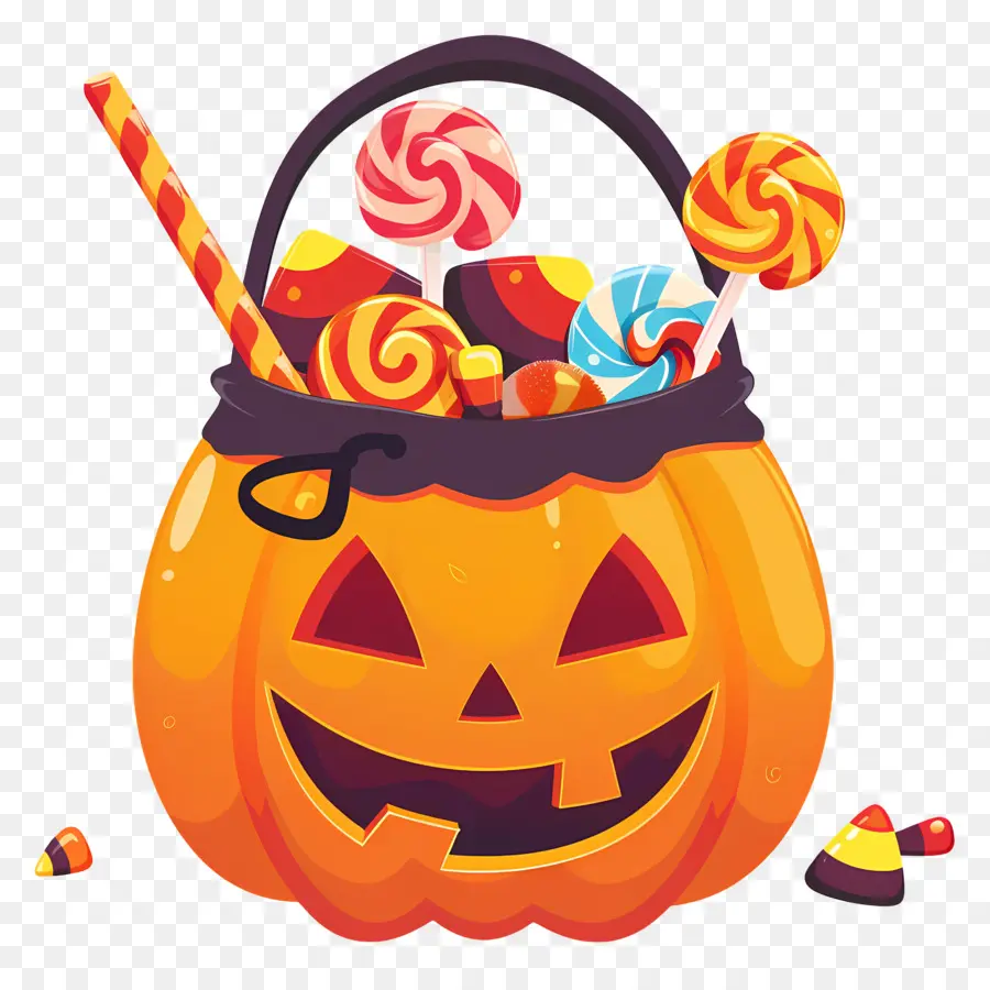 Cubo De Dulces De Halloween，Calabaza Con Caramelos PNG