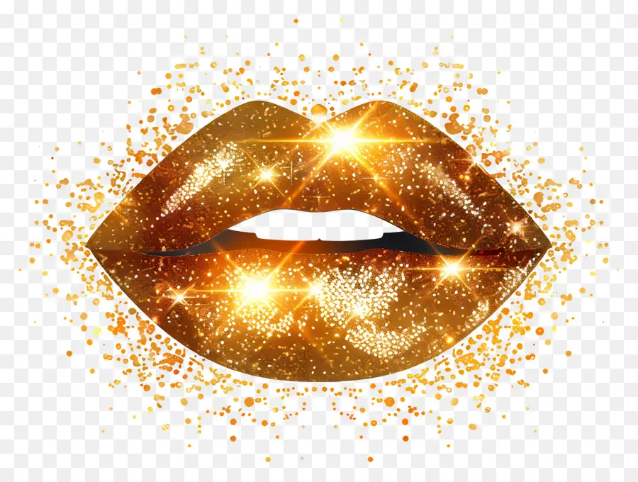 Beso Brillante，Labios Dorados PNG