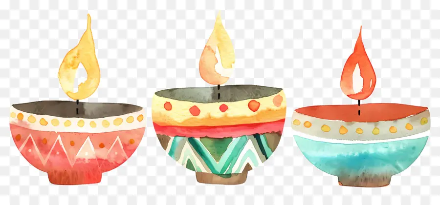 Diwali Diya，Lámparas De Acuarela PNG