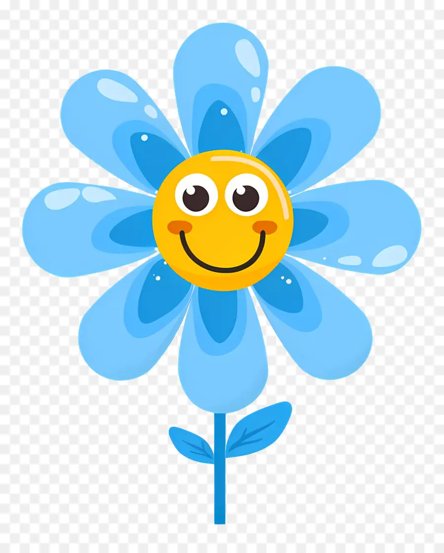 Flor Emoji，Flor Azul Sonriente PNG