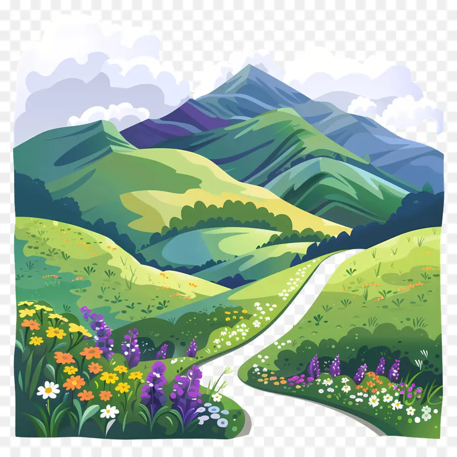 Fondo De La Naturaleza，Montañas Y Flores PNG