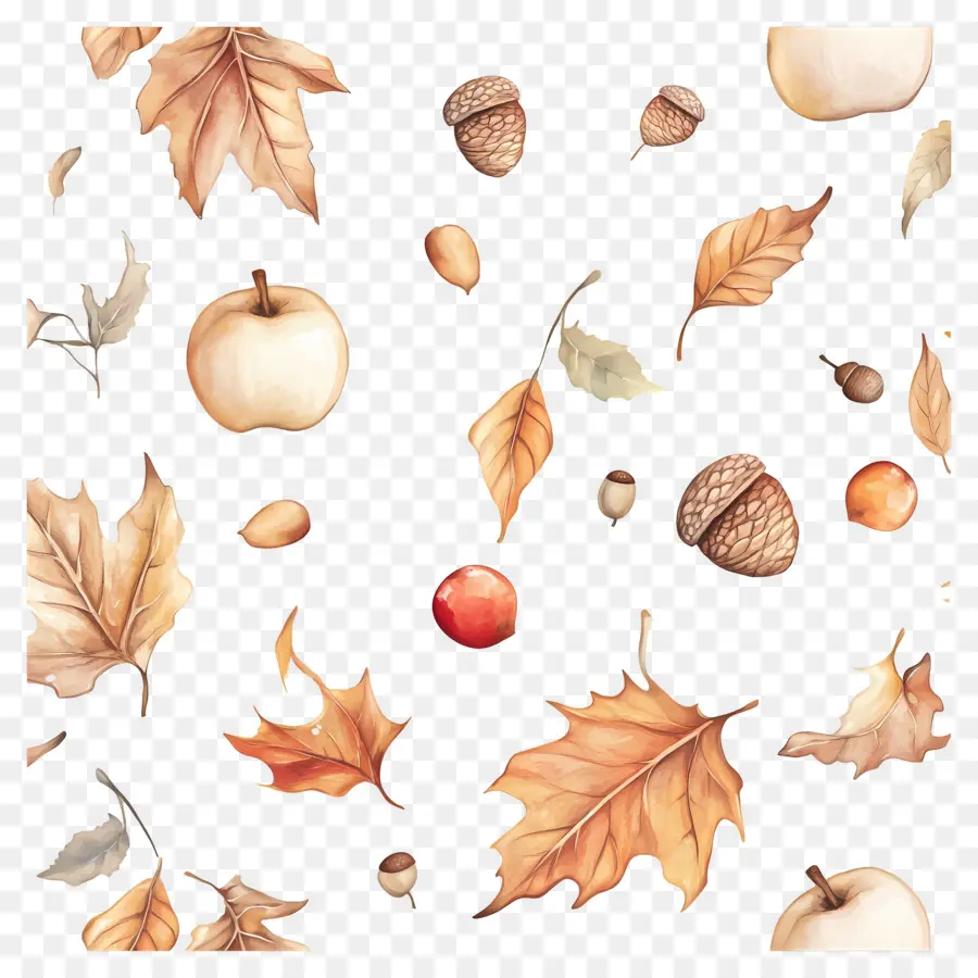 Fondo De Otoño，Manzanas Y Hojas De Otoño PNG