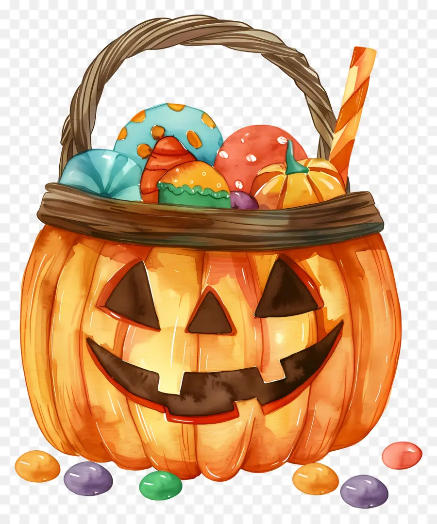 Cesta De Halloween，Calabaza Con Dulces PNG