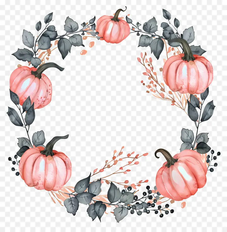 Corona De Halloween，Calabazas Y Flores PNG