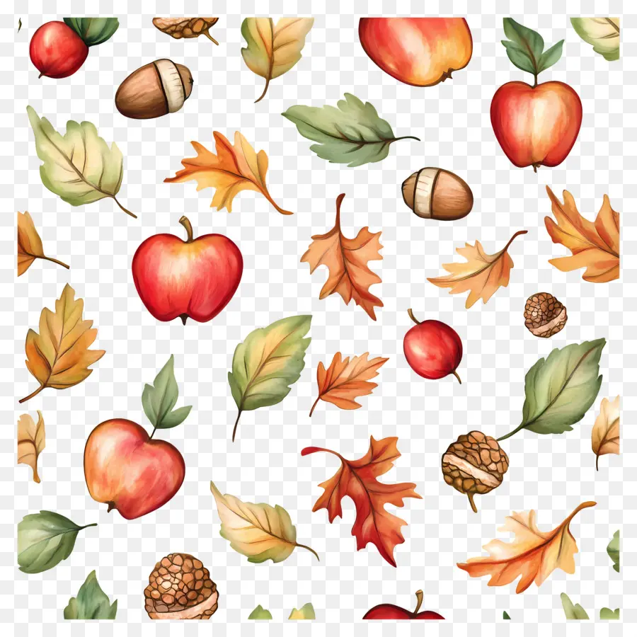 Fondo De Otoño，Manzanas Y Hojas De Otoño PNG