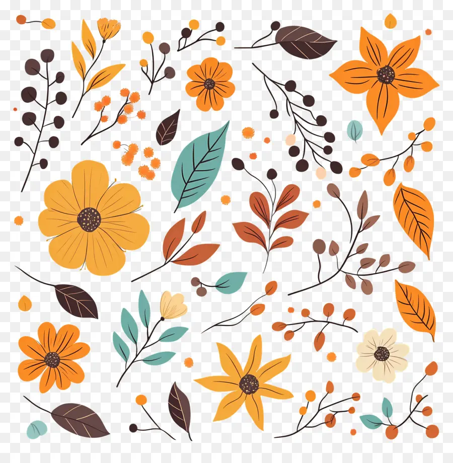 Fondo De Otoño，Patrón Floral Y De Hojas PNG