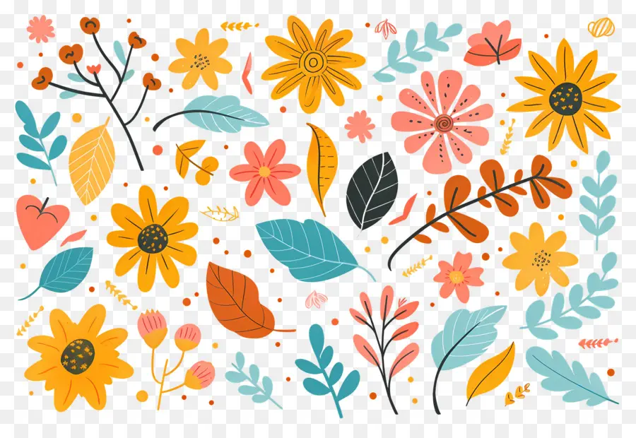 Fondo De Otoño，Flores Coloridas PNG