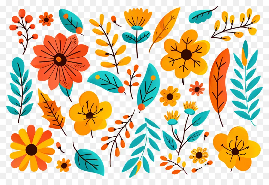 Fondo De Otoño，Flores Coloridas PNG