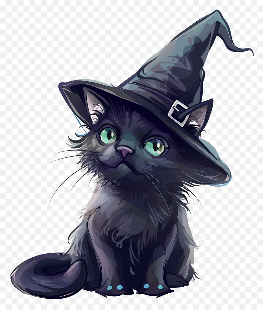 Gato De Halloween，Gato Negro Con Sombrero De Bruja PNG