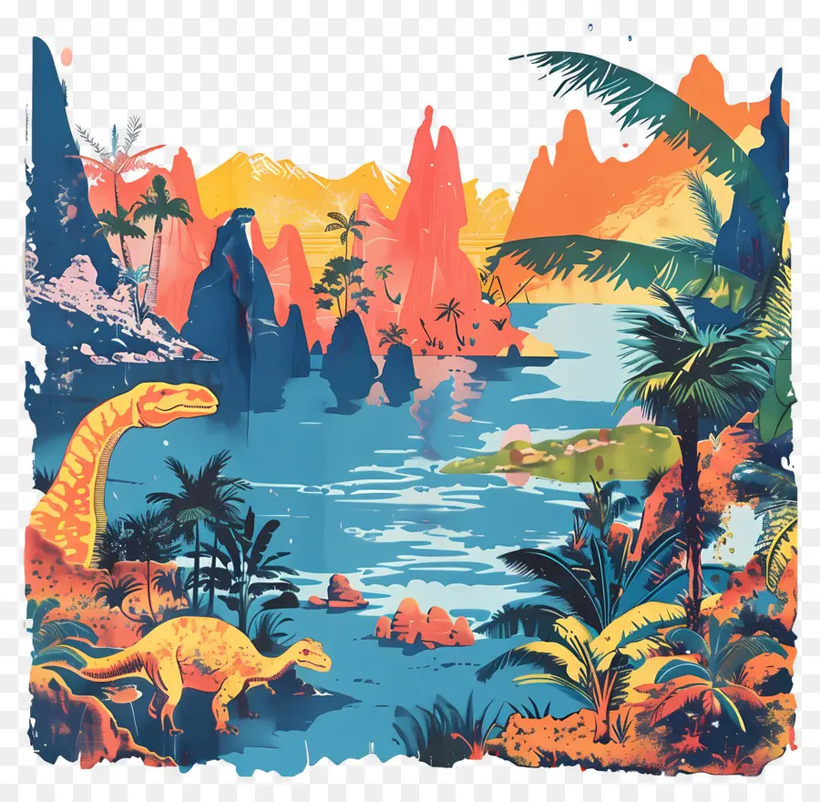 Fondo De La Naturaleza，Dinosaurios Y Paisaje PNG