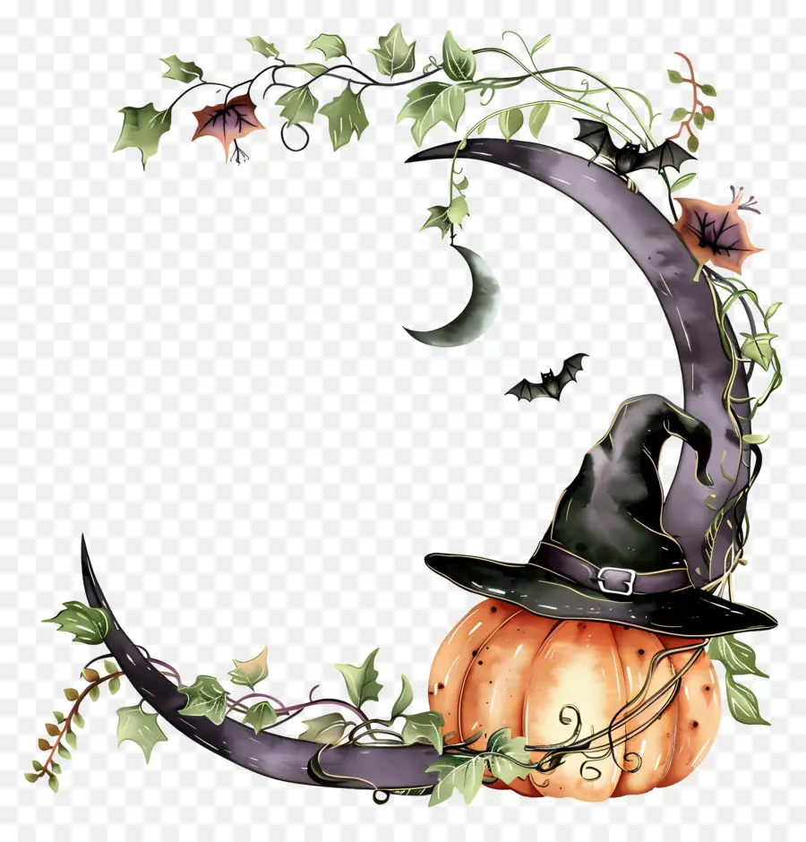 Corona De Halloween，Calabaza Con Sombrero De Bruja PNG