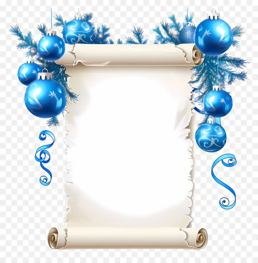 Rollo De Navidad，Adornos Azules En Pergamino PNG