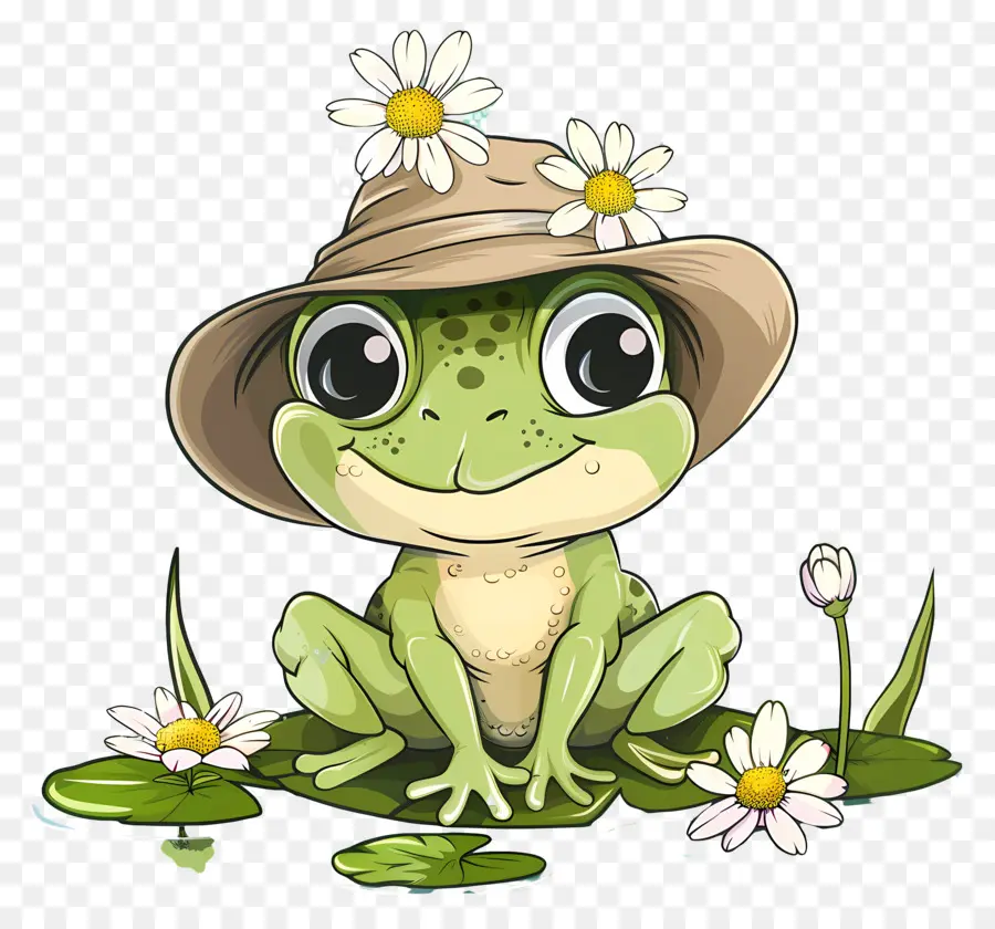 Linda Rana，Rana Con Sombrero De Flores PNG