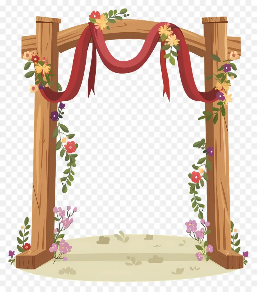 Arco De Boda，Arco De Madera Con Cinta Roja PNG