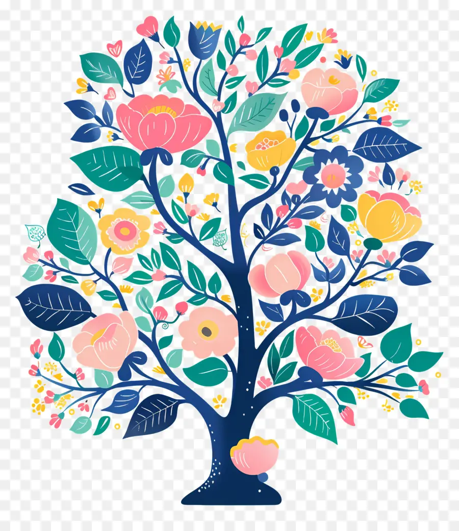 árbol De Flores，Árbol Floral Colorido PNG