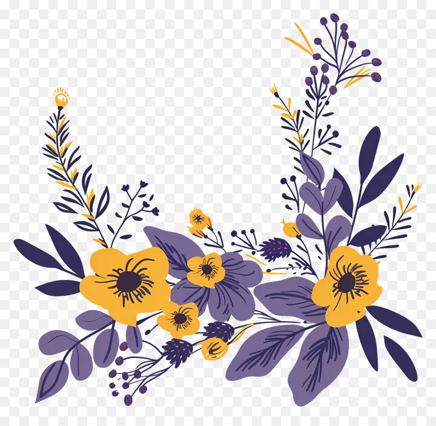 Rincón De Flores，Esquina Floral Morada Y Amarilla PNG