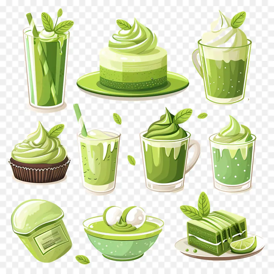 Postres De Matcha，Cupcakes Y Macarrones Verdes PNG