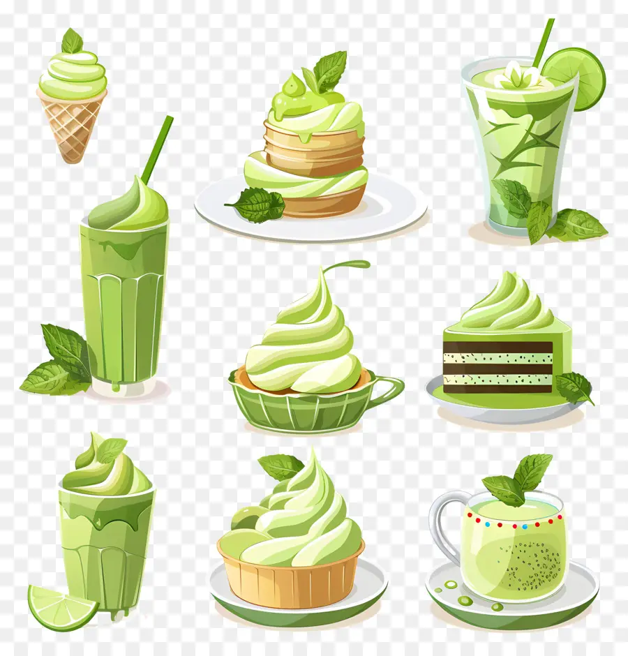 Postres De Matcha，Postres Y Bebidas Verdes PNG