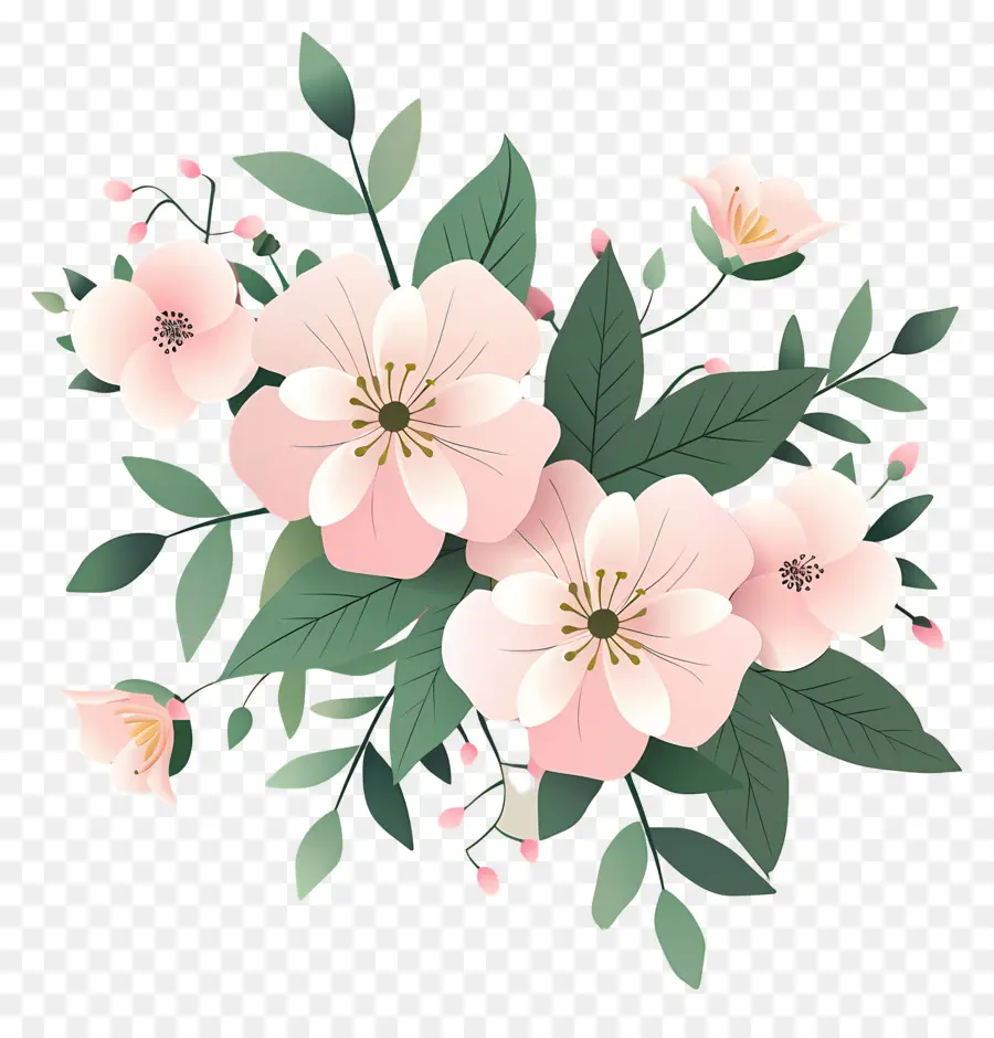 Flores Rosadas，Hojas PNG