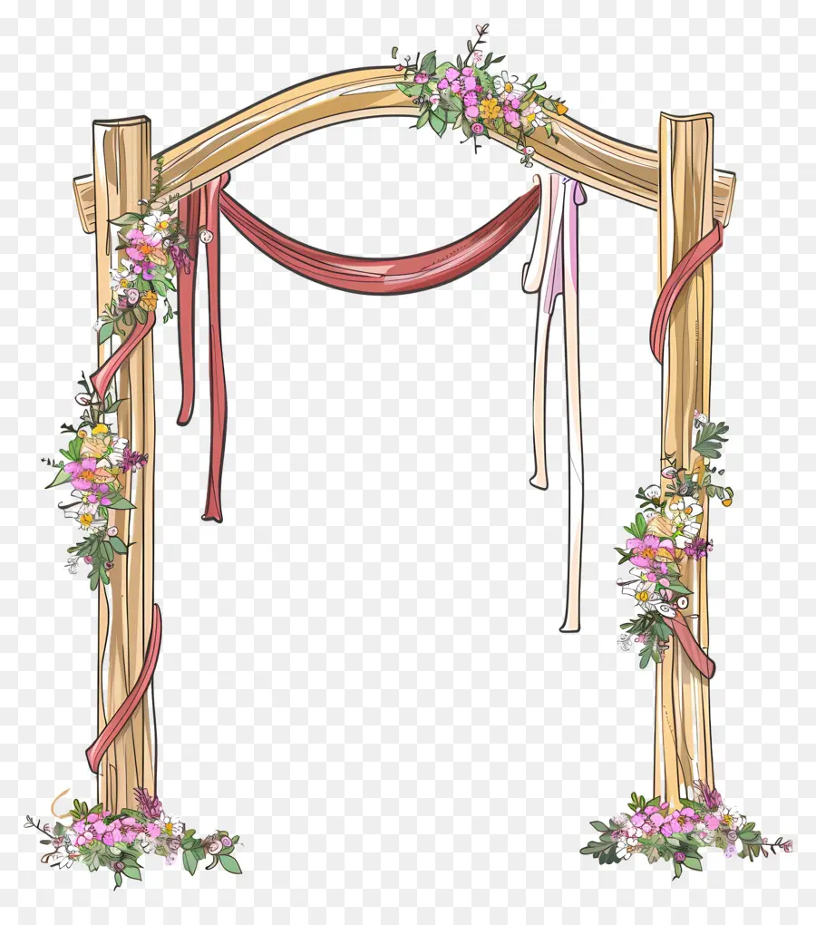 Arco De Boda，Arco De Madera Con Cinta Roja PNG