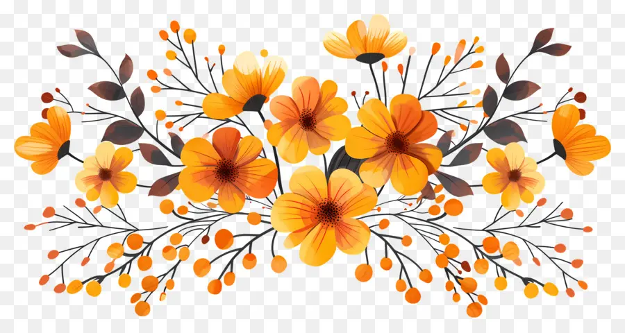 Flores De Otoño，Flores Amarillas Y Naranjas PNG