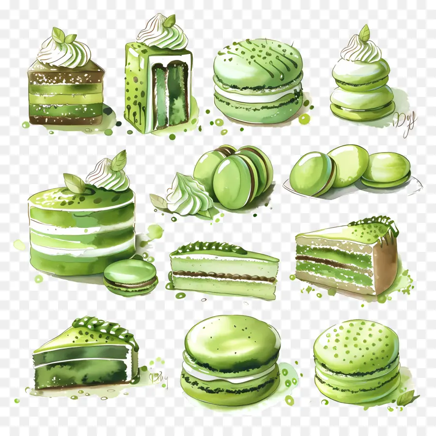 Postres De Matcha，Macarons Verdes Y Lima PNG