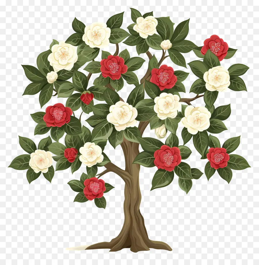 árbol De Flores，Árbol Con Flores Rojas Y Blancas PNG