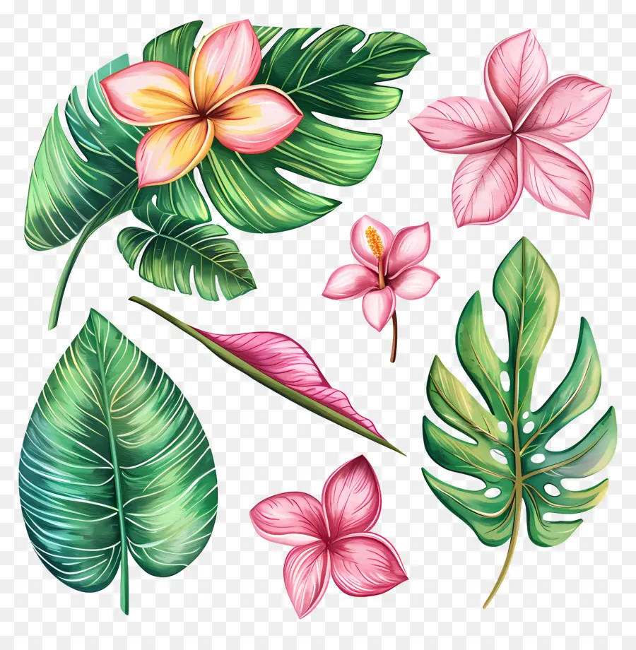 Flores Tropicales，Flores Y Hojas Tropicales PNG