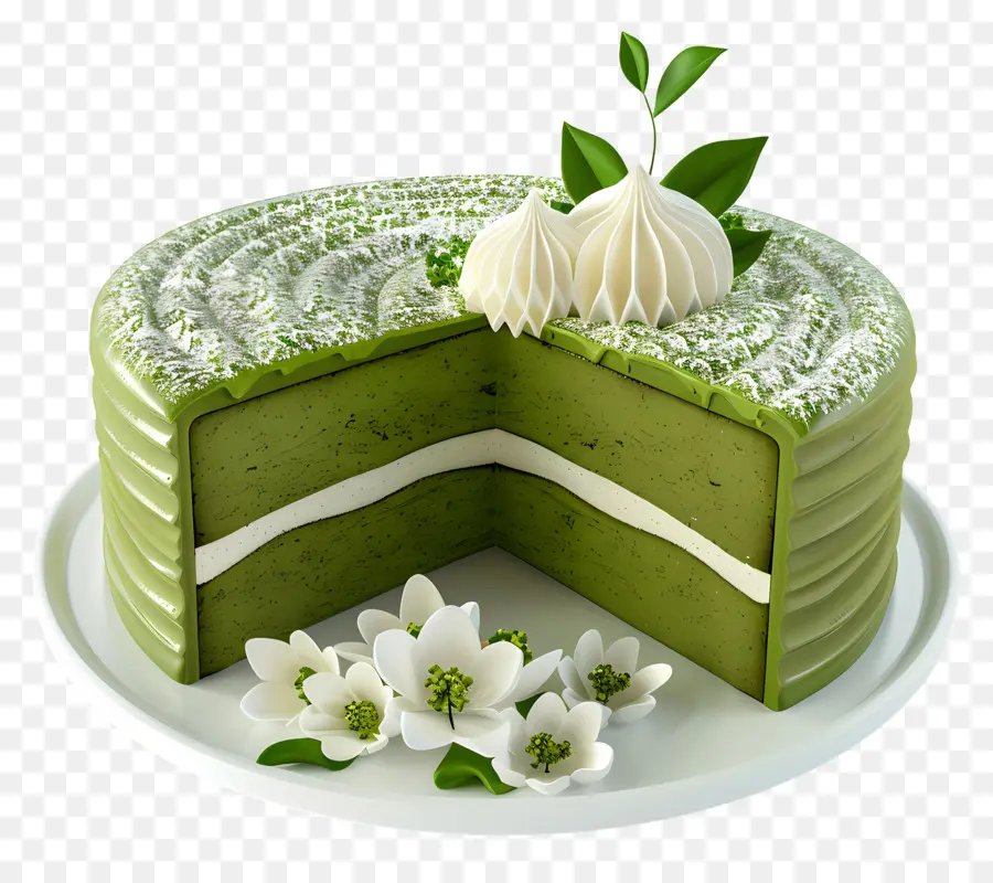 Pastel 3d，Pastel Verde Con Flores PNG