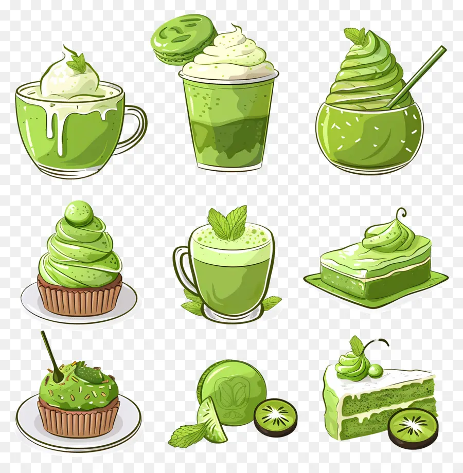 Postres De Matcha，Postres Y Bebidas Verdes PNG