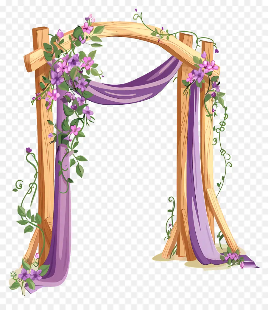 Arco De Boda，Arco De Madera Con Cortinas Moradas PNG