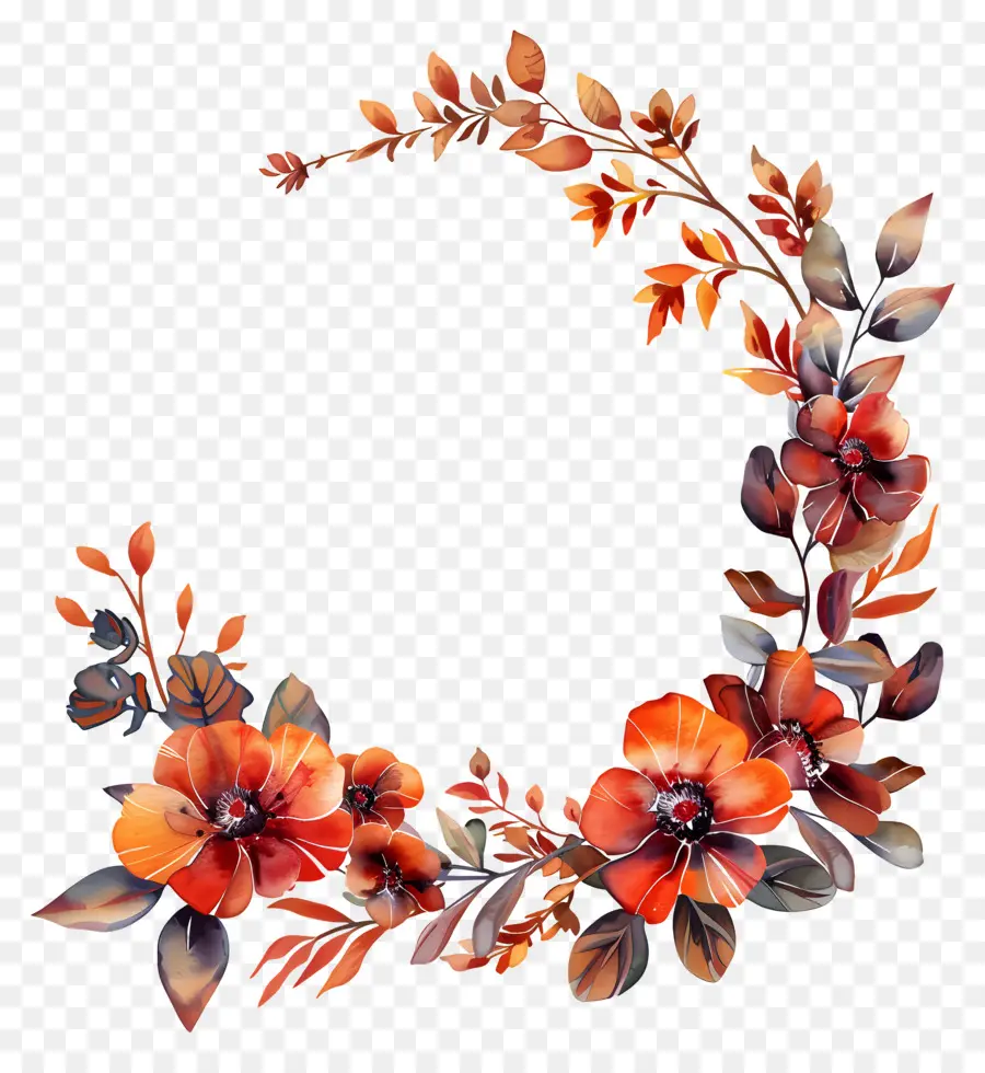 Flores De Otoño，Flores Rojas Y Naranjas PNG