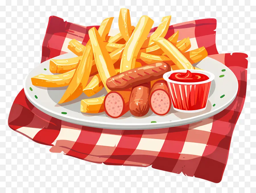 Salchipapa，Papas Fritas Y Salchichas PNG