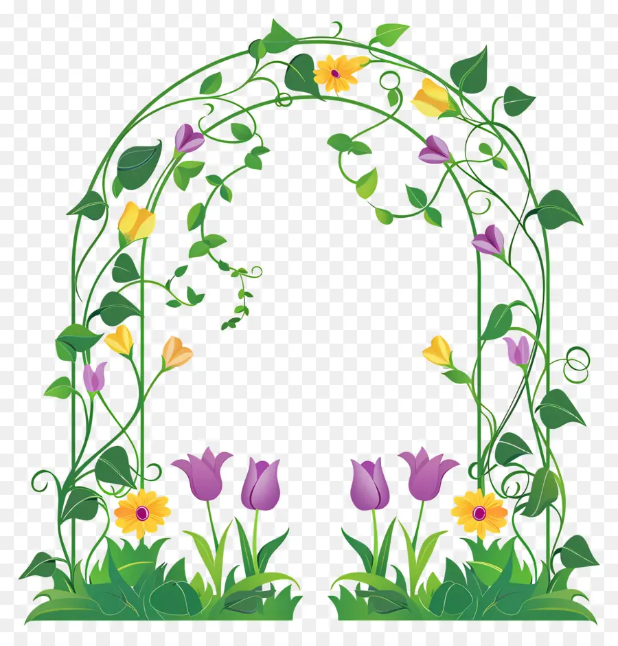 Arco De Flores，Arco Verde Con Tulipanes De Colores PNG