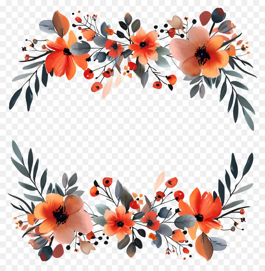 Flores De Otoño，Flores Rojas Y Naranjas PNG