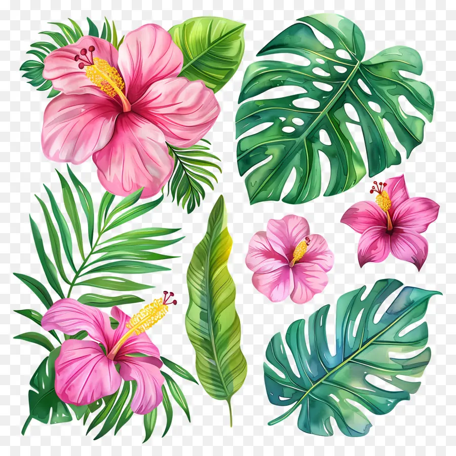 Flores Tropicales，Flores Y Hojas Tropicales PNG