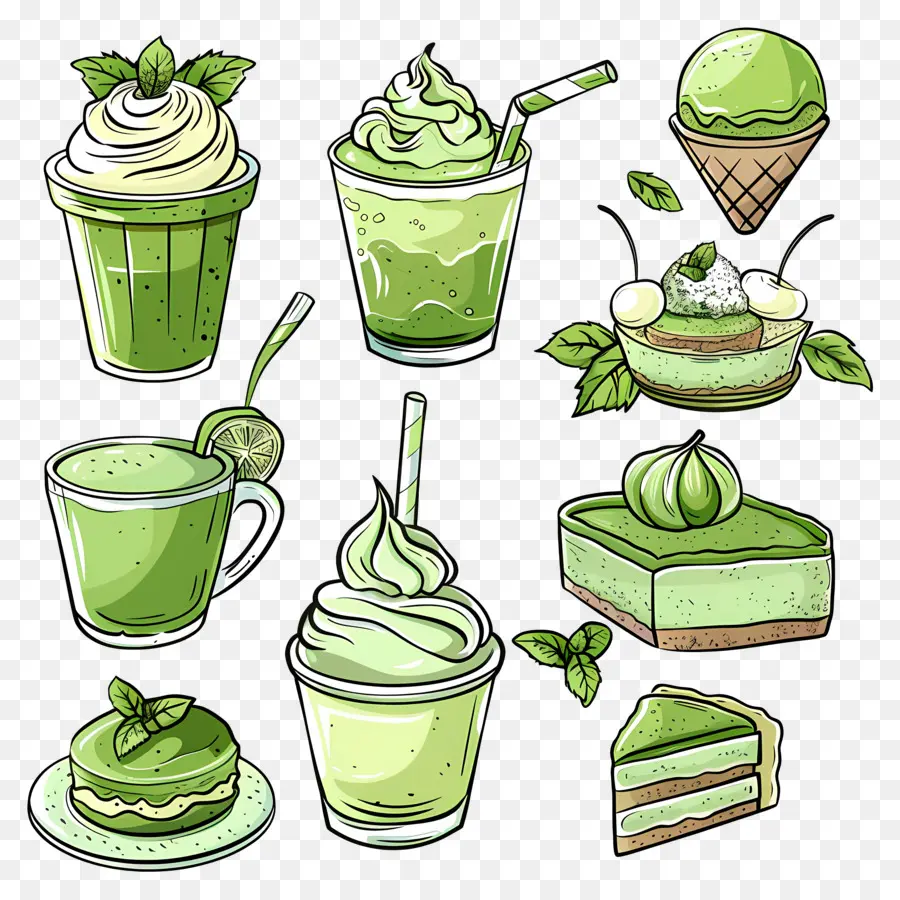 Postres De Matcha，Postres Y Bebidas Verdes PNG