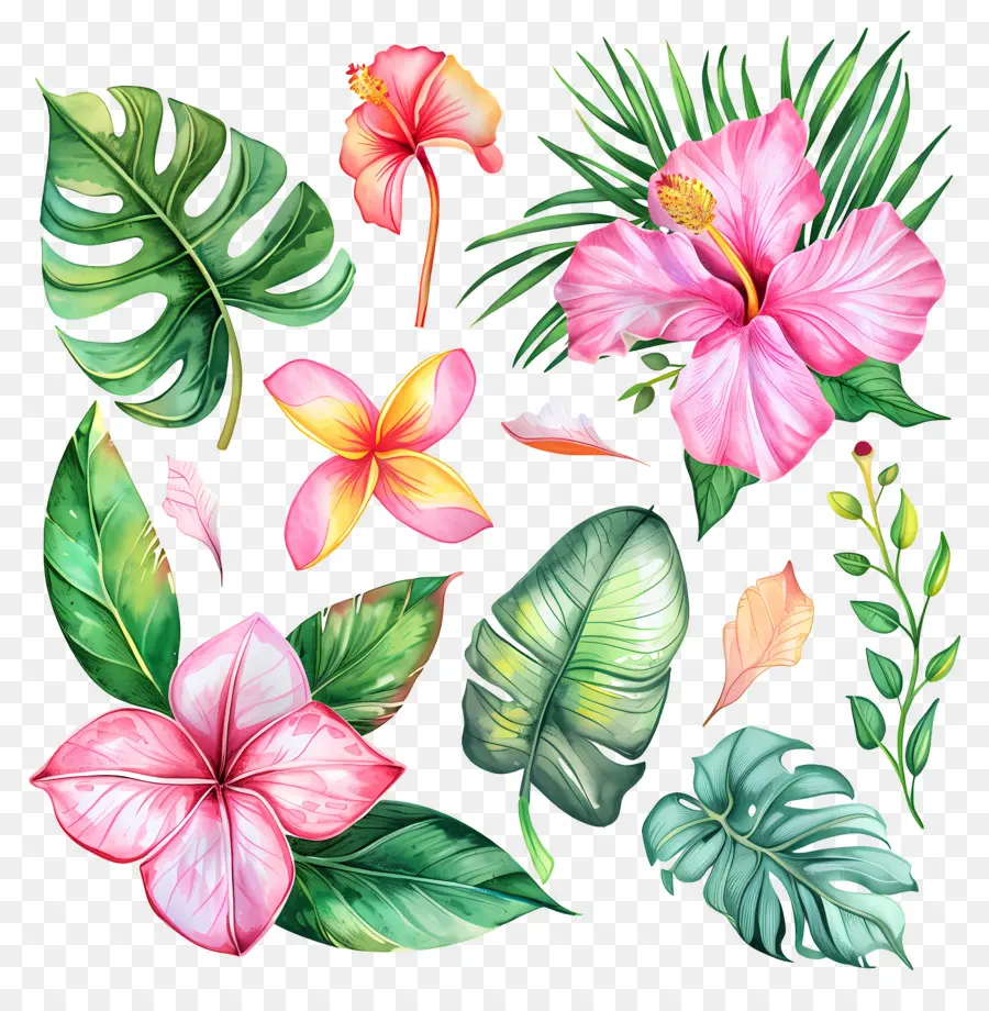 Flores Tropicales，Flores Y Hojas Tropicales PNG