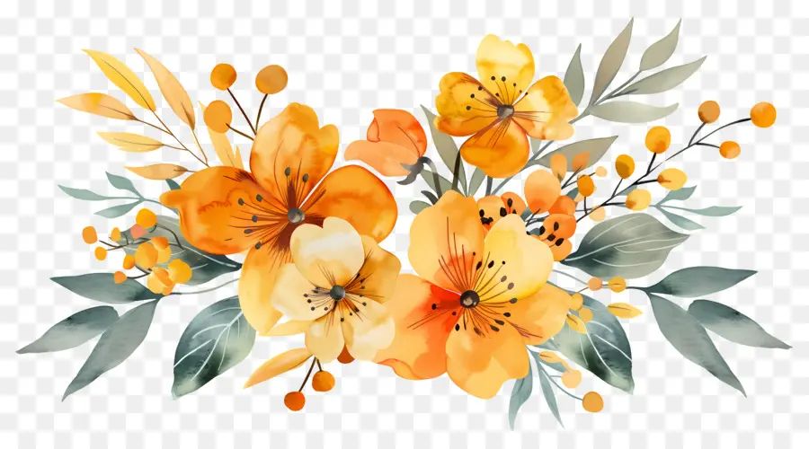 Flores De Otoño，Flores Amarillas Y Naranjas PNG