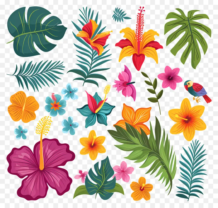 Flores Tropicales，Hojas Y Flores Tropicales PNG