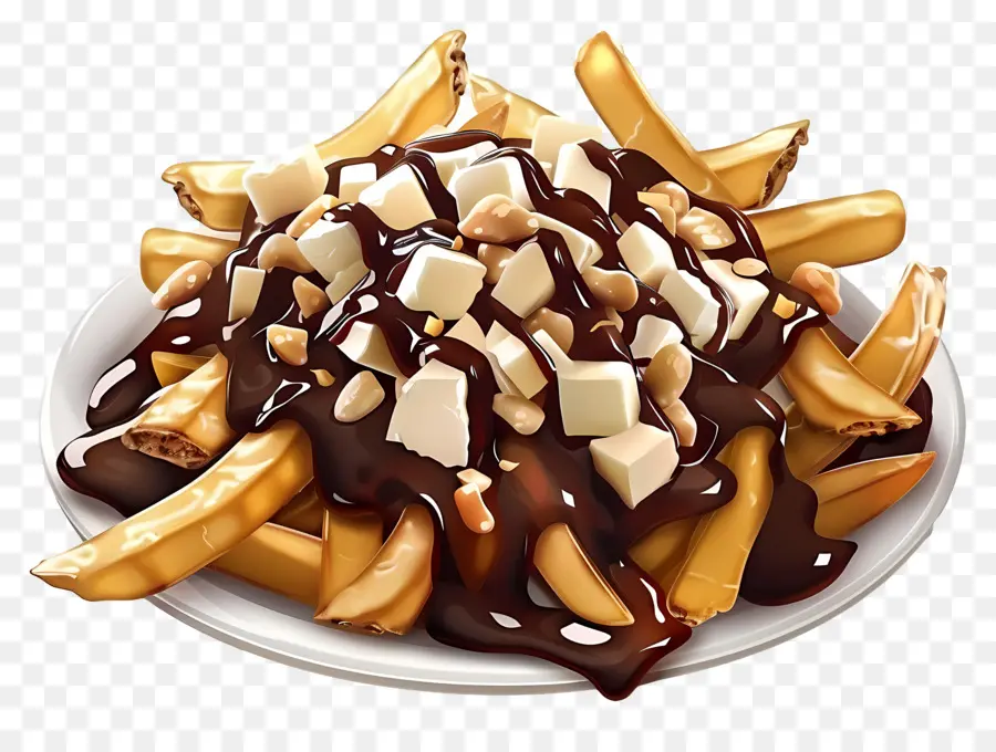 Poutine，Papas Fritas Con Salsa De Chocolate PNG