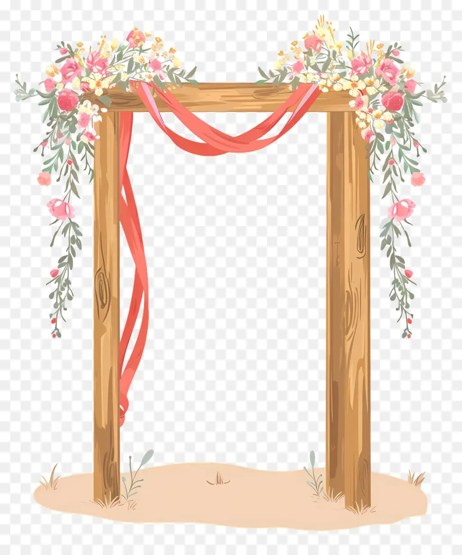 Arco De Boda，Arco De Madera Con Cinta Roja PNG