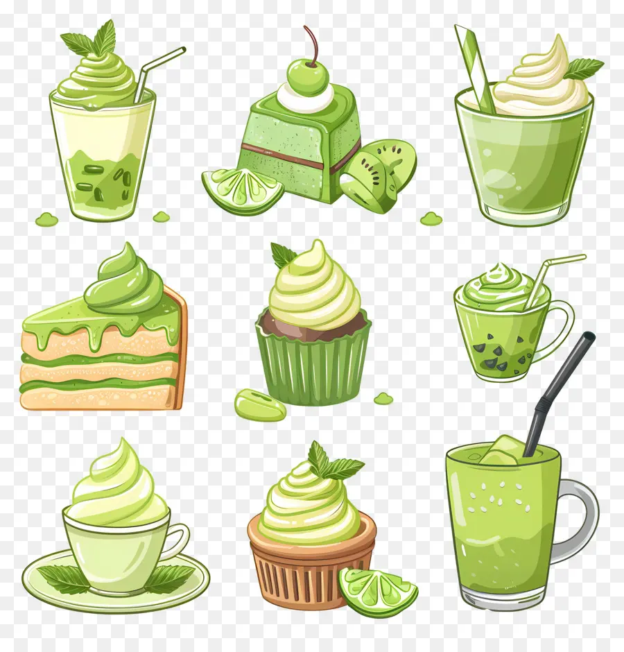 Postres De Matcha，Postres Y Bebidas Verdes PNG