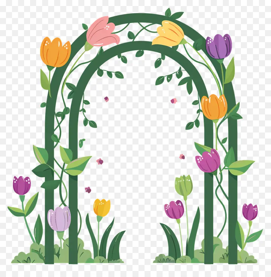 Arco De Flores，Arco Verde Con Tulipanes De Colores PNG