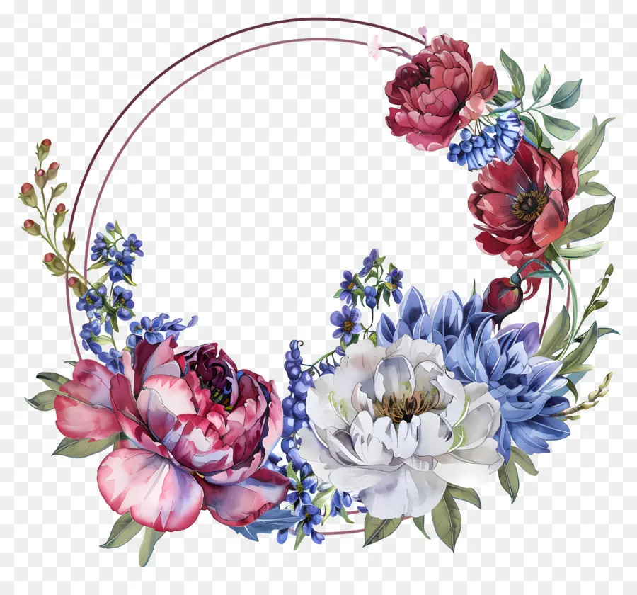 Círculo De Flores，Flores Rosas Y Azules PNG