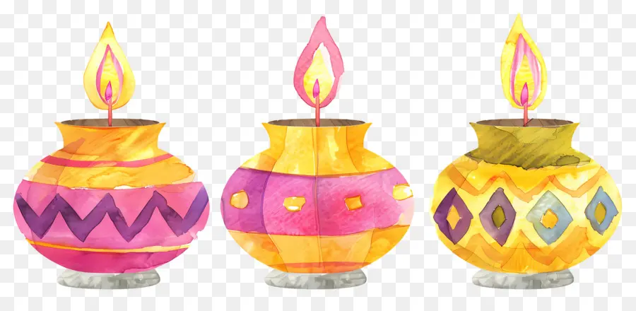 Diwali Diya，Lámparas De Aceite Redondas De Colores PNG