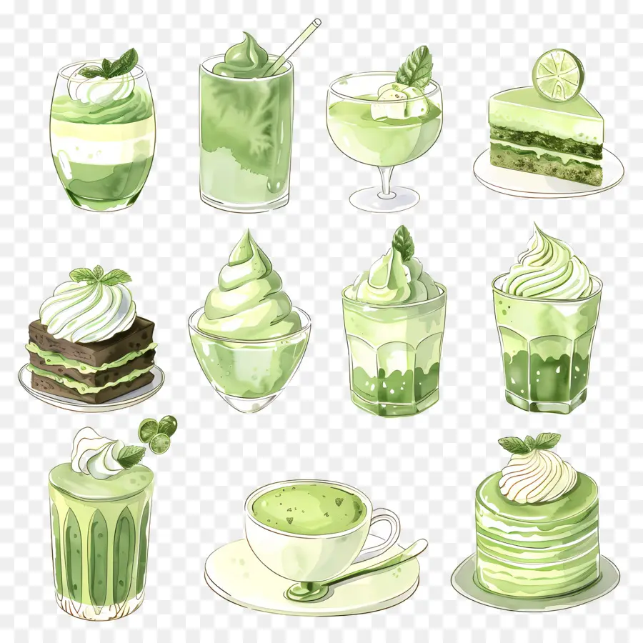 Postres Matcha，Postres Y Bebidas Verdes PNG