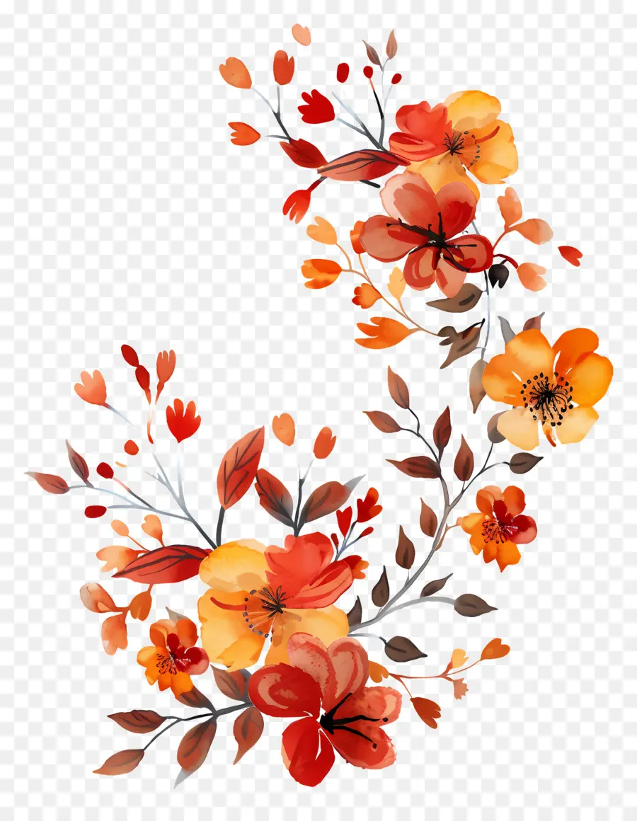 Flores De Otoño，Flores Rojas Y Naranjas PNG