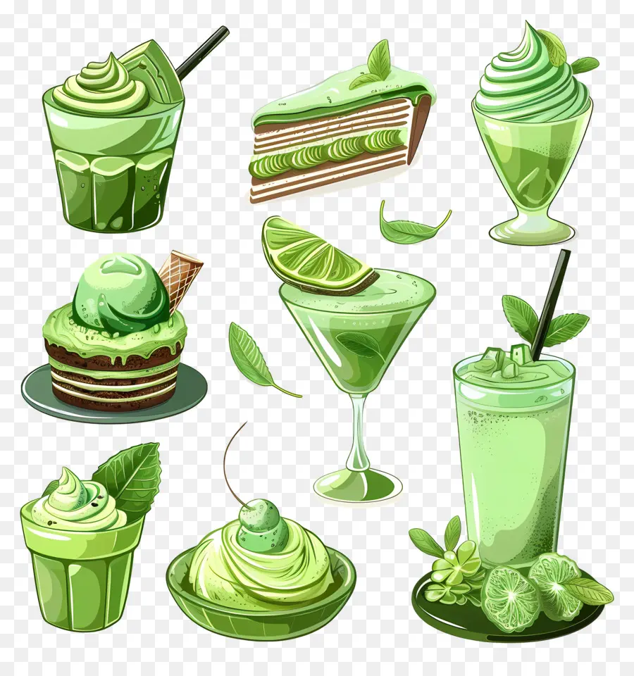 Postres De Matcha，Postres Y Bebidas Verdes PNG