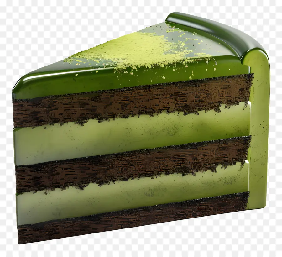 Pastel 3d，Rebanada De Pastel De Capas De Chocolate Verde PNG